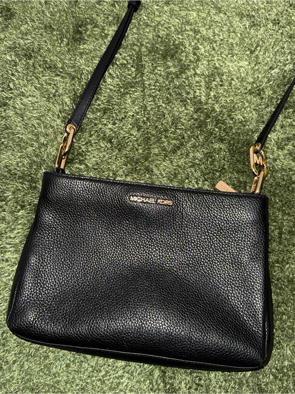 Michael Kors Black Pebbled Leather Gold-Tone Logo Crossbody